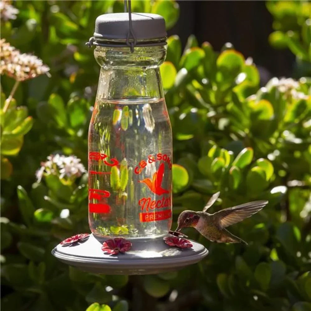 Jersey Hummingbird Feeder, Glass Milk Bottle Hummingbird Feeder for Outdoors